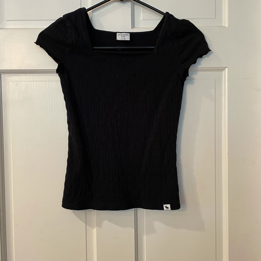 Black Abercrombie Kids Boat Neck Ruche Top
